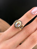 Antique Archeological Revival 10K, Diamond & Hand Painted Enamel Athena Ring