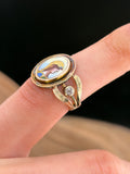 Antique Archeological Revival 10K, Diamond & Hand Painted Enamel Athena Ring