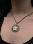 Antique Hand Colored Pendant In Gilt Silver With Marcasite