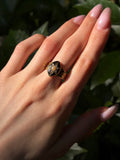 Antique English 18K, Diamond, Pearl & Enamel Celestial Mourning Ring