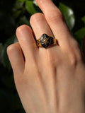 Antique English 18K, Diamond, Pearl & Enamel Celestial Mourning Ring