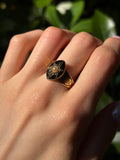 Antique English 18K, Diamond, Pearl & Enamel Celestial Mourning Ring