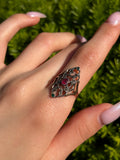 Antique French 18K, Silver, Marcasite & Paste Ring