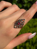 Antique French 18K, Silver, Marcasite & Paste Ring