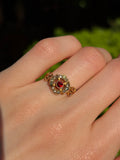Antique 9K, Diamond & Garnet Quatrefoil Ring