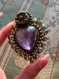 Antique Eastern European Silver & Amethyst Heart Brooch