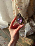 Antique Eastern European Silver & Amethyst Heart Brooch