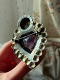 Antique Eastern European Silver & Amethyst Heart Brooch