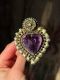 Antique Eastern European Silver & Amethyst Heart Brooch