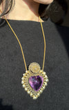 Antique Eastern European Silver & Amethyst Heart Brooch