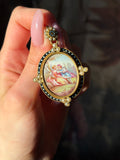 Antique French Hand Painted Enamel & Seed Pearl Locket Pendant in Pomponne