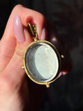 Antique French Hand Painted Enamel & Seed Pearl Locket Pendant in Pomponne