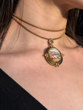 Antique French Hand Painted Enamel & Seed Pearl Locket Pendant in Pomponne