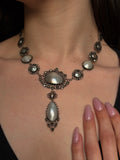SOLD Antique Silver, Mother of Pearl & Marcasite Necklace
