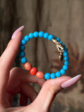 Antique Coral & Opaline Glass Bead Snake Bracelet in Vermeil