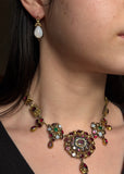 Antique Viennese Vermeil, Emerald, Opal & Tourmaline & paste Necklace & Earrings Set