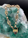 Antique 9K & Garnet Padlock Gate Bracelet
