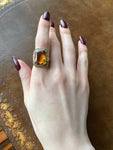 Art Deco 14K White, Yellow & Rose Gold Citrine Ring