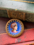 Antique French 18K Hand Painted Enamel Brooch