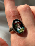 Antique 14K, Silver & Hand Painted Limoges Enamel Conversion Ring