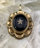 Antique 12K, Silver, Onyx & Seed Pearl Star Pendant