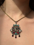 Antique Austro-Hungarian Silver, Garnet, Pearl & Turquoise Eve & The Apple Brooch