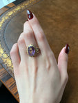 Antique 14K, Diamond, Amethyst & Enamel Floral Ring