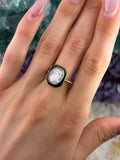 Antique 9K, Enamel & Carved Hardstone Zeus Cameo Ring