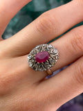 Antique 14K, Silver, Diamond & Ruby Ring