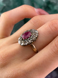Antique 14K, Silver, Diamond & Ruby Ring