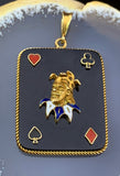 Vintage 14K, Onyx & Enamel Joker Card Pendant