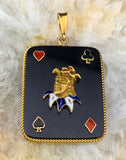 Vintage 14K, Onyx & Enamel Joker Card Pendant