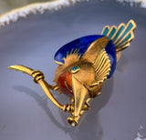 Antique Art Nouveau French 18K & Enamel Kingfisher Bird Brooch