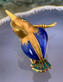 Antique Art Nouveau French 18K & Enamel Kingfisher Bird Brooch