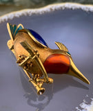 Antique Art Nouveau French 18K & Enamel Kingfisher Bird Brooch