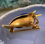 Antique Art Nouveau French 18K & Enamel Kingfisher Bird Brooch