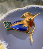 Antique Art Nouveau French 18K & Enamel Kingfisher Bird Brooch