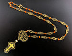 Antique 14K, Coral & Pearl Cross Necklace