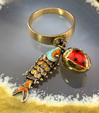14K, 10K, Silver & Diamond & Enamel Novelty Charm Conversion Ring