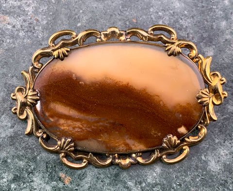 Antique Victorian Rolled Gold & Moss Agate Brooch