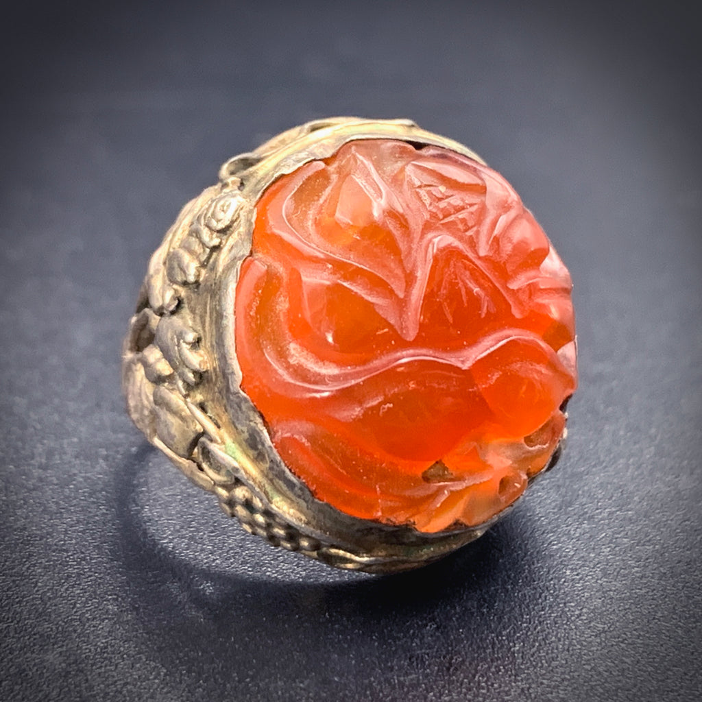 Carnelian Carved Vintage 1890 18k Rose Gold Ring - petersuchyjewelers
