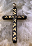 Antique 14K & Ivy Enamel Cross Pendant