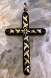 Antique 14K & Ivy Enamel Cross Pendant