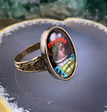 Antique 14K, Silver & Hand Painted Limoges Enamel Conversion Ring
