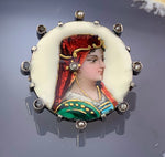 Antique Limoges Silver, Seed Pearl & Hand Painted Enamel Portrait Brooch