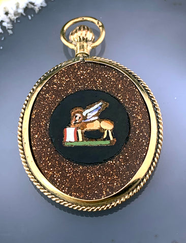 Antique 14K, Micro Mosaic & Goldstone Pendant