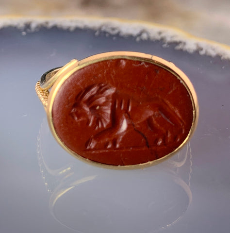 18K & Jasper Curio Fantasy Lion Intaglio Ring