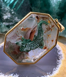 Vintage 18K & Reverse Intaglio Crocodile on Moss Agate Pendant