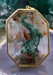 Vintage 18K & Reverse Intaglio Crocodile on Moss Agate Pendant