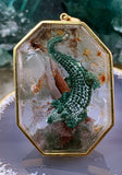 Vintage 18K & Reverse Intaglio Crocodile on Moss Agate Pendant